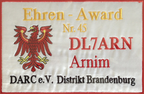 Ehren-Award #45 des Distrikt Brandenburg fr DL7ARN - Arnim